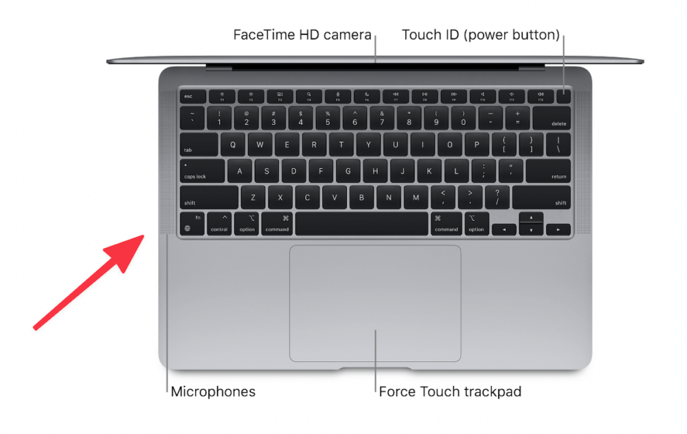 where is the microphone on a macbook air - diagram