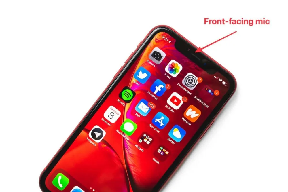 where is the microphone on iphone xr - front facing