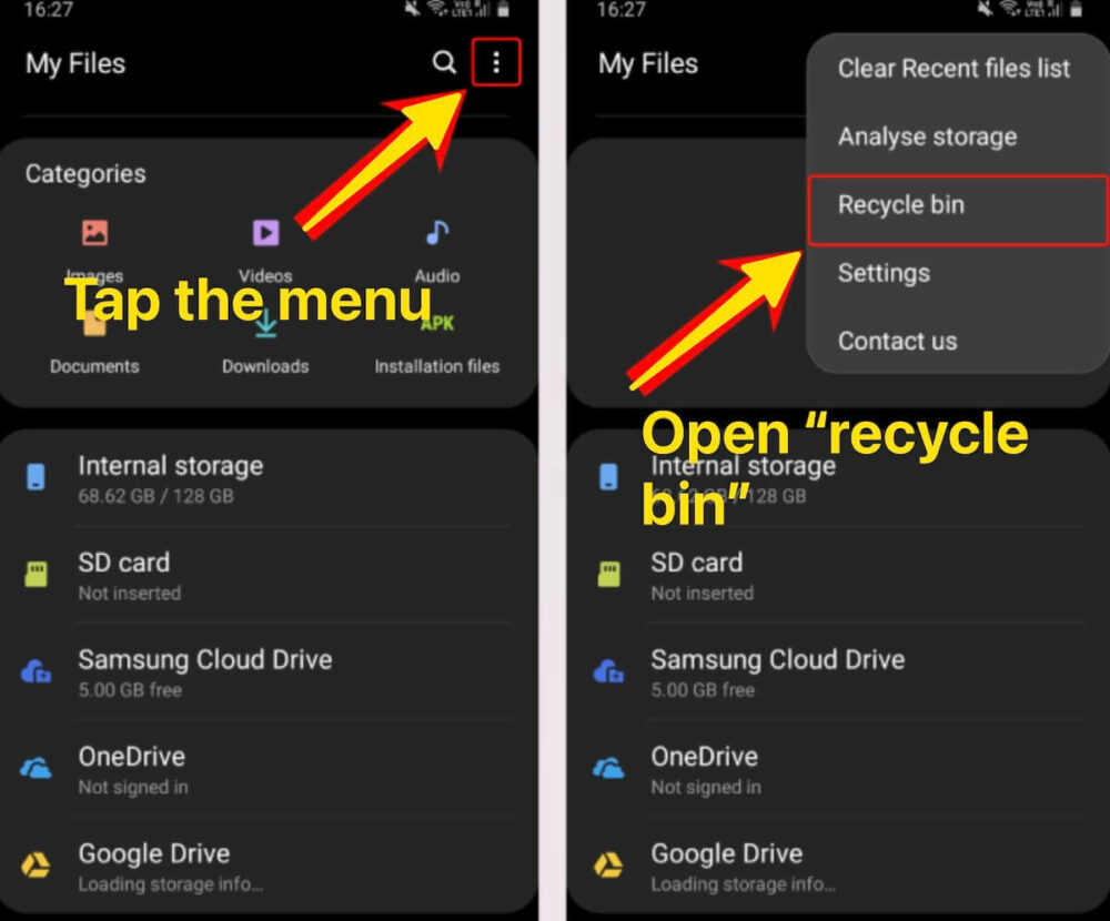 where is the recycle bin on a samsung galaxy - myfiles