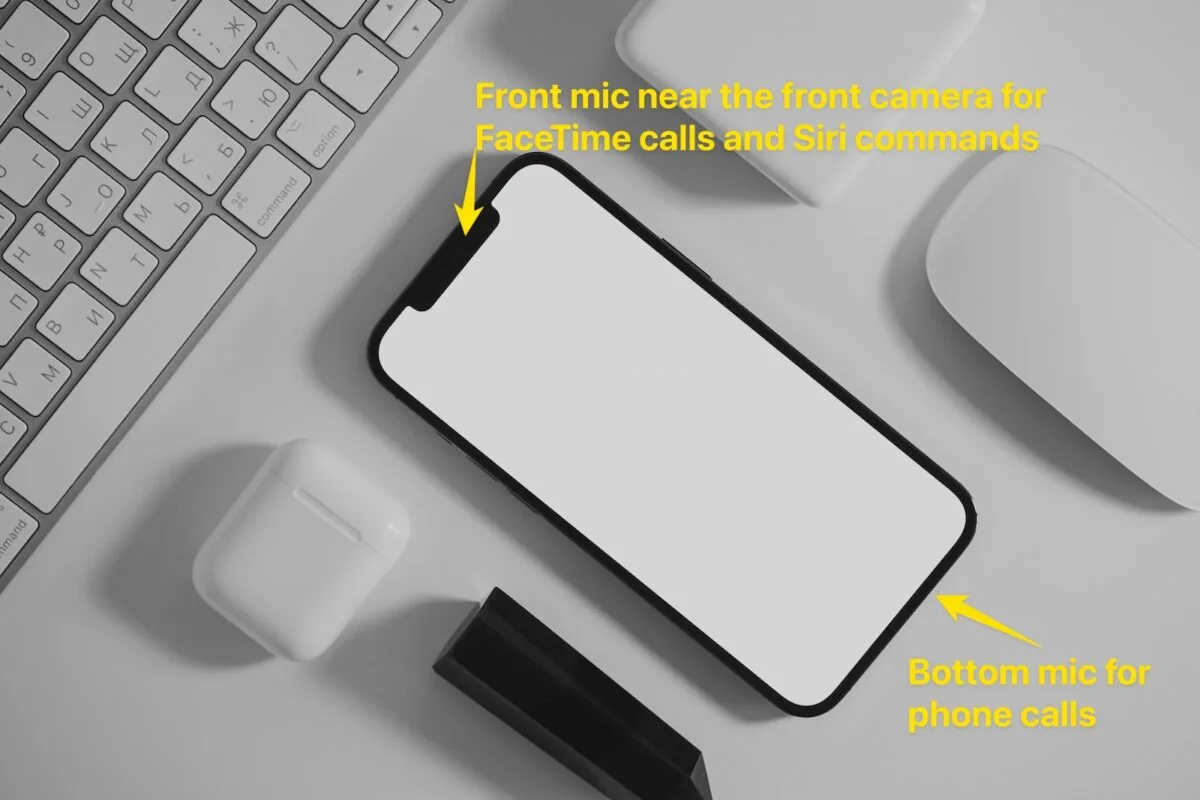 where is the microphone on iPhone 12 front