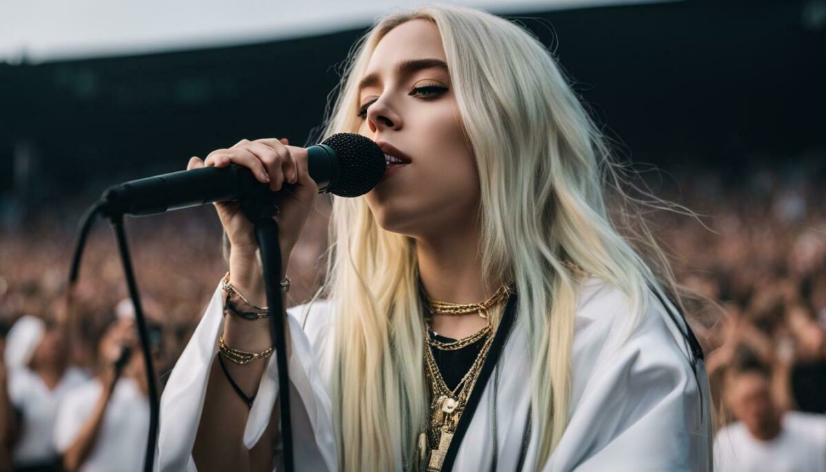 Billie Eilish's younger sister with a microphone