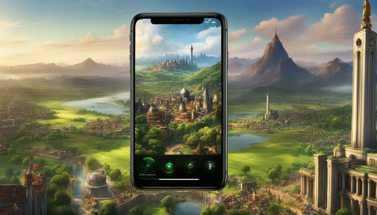 iPhone XS Max home screen with Civilization V background